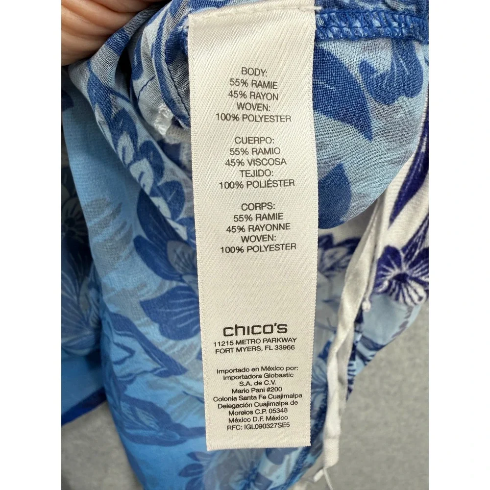 Chico's Cardigan Women Size 3 US XL Blue Floral Ombre Open Front Sheer Hem